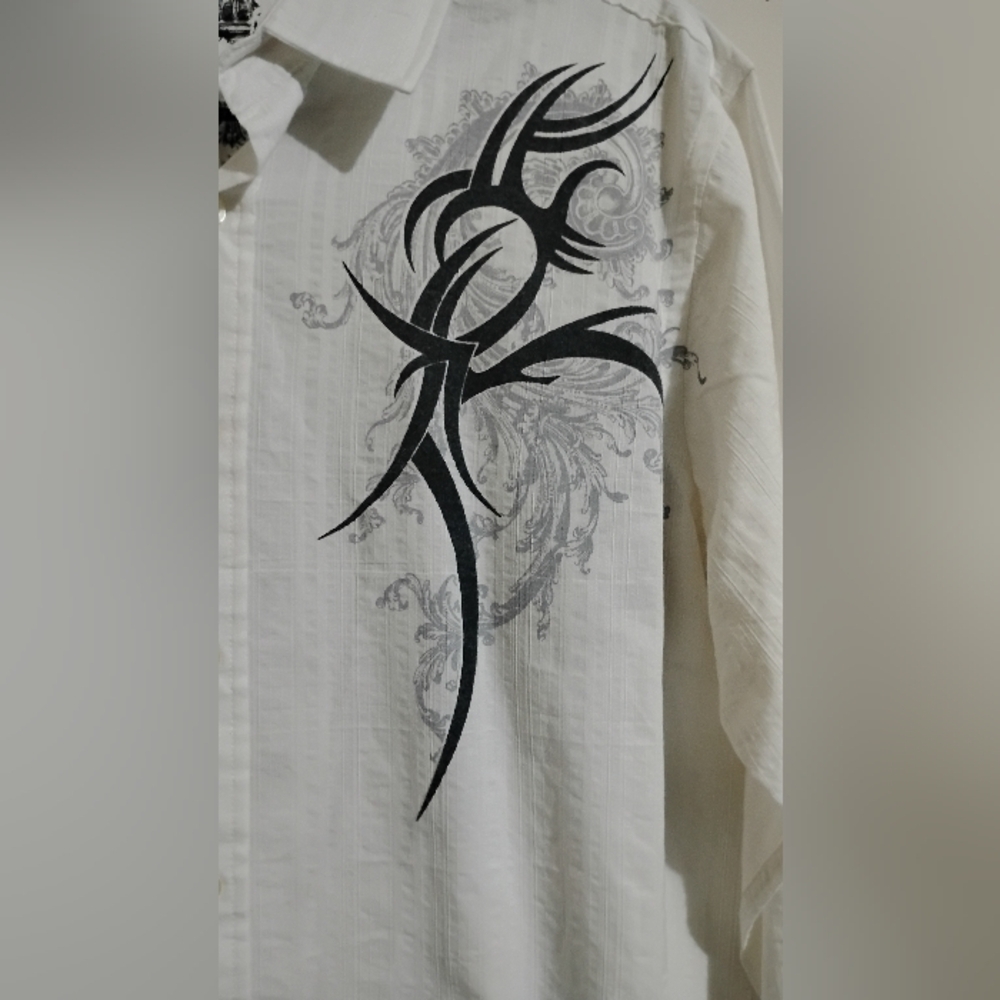 HELIX Button Shirt Mens Goth Streetwear Grunge Y2K Hip Hop Tribal - Picture 4 of 16